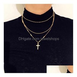 Pendant Necklaces Bohemian Bead For Women Vintage Choker Cross Mti-Layer Necklace Colares Party Jewelry Drop Delivery Pendants Dhx2W