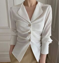 Womens White Blouse Spring Vneck Solid Color Temperament Fashion Bottom shirt Office Lady Tops Female Clothes 240320