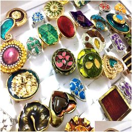 Band Rings Bk Lots 50Pcs Vintage Colorf Enamel Alloy Women Open Size Bronze Sier Mix Design Assorted Retro Wholesale Party D Dhgarden Dhupj