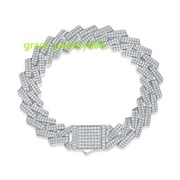 Fine Jewelry Bracelet 2Rows Round Sharp Design Hip Hop Jewelry 925 Silver D-VVS1 Moissanite Diamond Cuban Link Bracelet