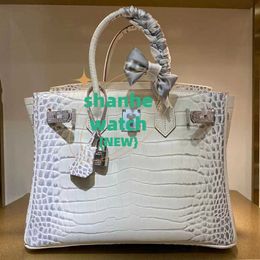 Original Tote Bag Diamond buckle bag large capacity messenger Himalayan white diamond set crocodile womens O7TU