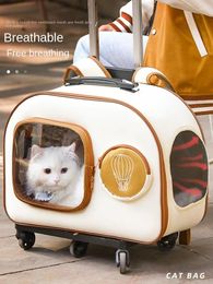 Cat Carriers Pet Trolley Box Bag Going Out Portable Suitcase Backpack Travel Products