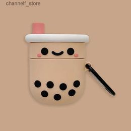 Earphone Accessories Milk Tea for Airpods Case for Airpods 1 2 Boba Tea Cute Soft Silicone Earphone Protective Case Cover for Airpods ChargingY240322