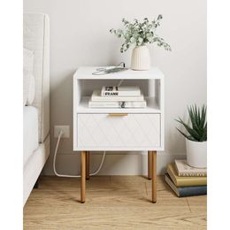 Aobafuir Charging Station, Bedroom Drawer, Dressing Table with Drawers, Small Side Bedside Table, Bedroom, Living Room, White Colour