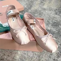 Designer professional dance ballet flat shoes satin ballerinas platform bow shallow mouth single shoe flat sandals women loafers