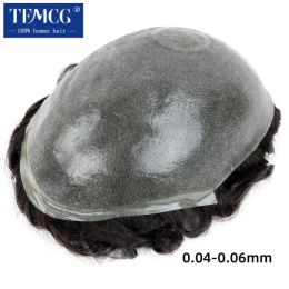 Toupees Toupees Male Hair Prosthesis 0.040.06mm Vloop Knotless Pu Toupee Men Durable Men 100% Human Hair System Unit Capillary Prosthesis