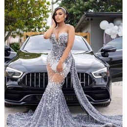 Ebi Arabic Luxurious Aso Mermaid Prom Dresses Beaded Crystals Evening Formal Party Second Reception Birthday Engagement Gowns Dress Robe De Soiree