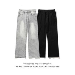 Nova perna reta jeans para primavera masculina solta e na moda marca angustiado high street vibe americano retro estiramento calças casuais