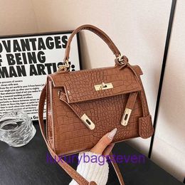 Hremms Kelyys High end Designer 100% Genuine Leather Shoulder Bags 2024 New Korean version trendy niche stone patterned portable bag womens Original 1:1 with real logo