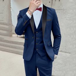 2024 Groom Wear Business Casual Wedding Party Slim Fit Suit Shawl Lapel 3 Piece Blazer Vest PantsMen Costume Homme 240311