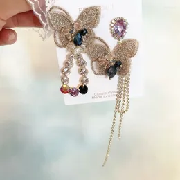 Dangle Earrings MWSONYA Korea 2024 Trend Embroidery Butterfly Asymmetry For Women Crystal Tassel Chain Jewellery Gift