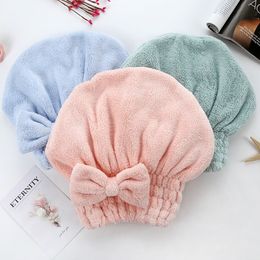 Bathing Hair Towel Wrap Coral Fleece Hair Drying Shower Turban Cap Absorbent Quick Dry Hair Towels with Bowknot YFA2057