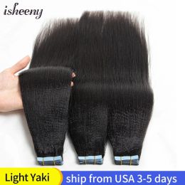 Extensions Isheeny Light Yaki Tape In Extensions Natural Black Hair 12"26" Yaki Straight Tape In Human Hair Extensions Invisible Tape Ins