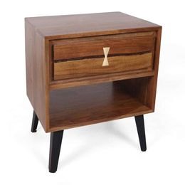 A&B Home 55.1cm High Brown Acacia Wood/iron/mdf Aster Bedside Decorative Table, Bedroom Furniture