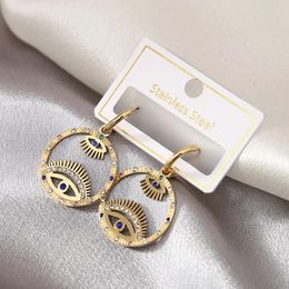 Dangle Earrings SZN 316L Stainless Steel Round Blue Eye Shape Pendant Zircon Hoop For Women Fashion Girls Ear Buckle Jewelry Gifts