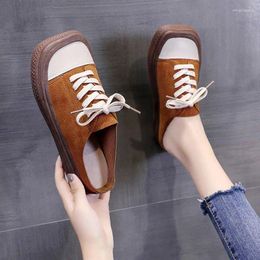 Casual Shoes Slippers Women Platform Lazy Female Outer Wear Fashion Trend Chunky Sneakers Solid Colour Lace-Up Ladies