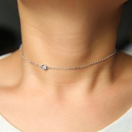 Pendant Necklaces 4mm SPARKING Round Cubic Zirconia Bezel Setting Fashion Jewelry High Quality Single Stone Danity Girl Chain Ne286k