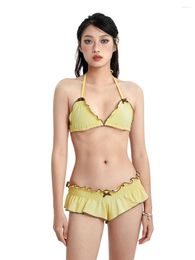Women's Swimwear Women 2 Piece Swimsuit Outfits Spaghetti Strap Cut Out Bikini Thong Bottoms Beach Bathing Suits Set Cute