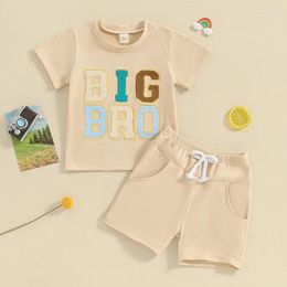 Clothing Sets Boys Summer 2 Piece Set Round Neck Short Sleeve Letter Embroidery Tops Elastic Waist Shorts Toddler Outfits