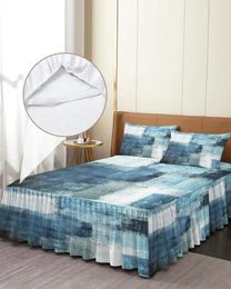 Bed Skirt Oil Painting Abstract Geometric Blue Elastic Fitted Bedspread With Pillowcases Mattress Cover Bedding Set Sheet