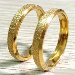 Band Rings 50Pcs Sand Surface Quality 4Mm Gold Frosted Bevel Edges Stainless Steel Ring Comfortable Fit Men Women Gift Favour Dhgarden Dhj5C