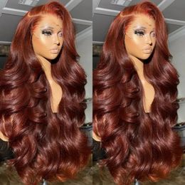 Wigirl 13x4 13x6 HD Transparent Lace Reddish Brown Body Wave Human Hair Wig PrePlucked Lace Frontal Wig Human Hair Wig Remy Hair 240314