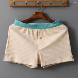 Underpants Men Elastic Mid Waist Solid Color Seamless Soft Pockets Breathable Couple Shorts Cotton Boxers Trunks