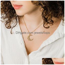 Pendant Necklaces New Fashion Jewellery Tar 18K Gold Plated Stainless Steel Arabic Moon Necklace Drop Delivery Pendants Dhpgo