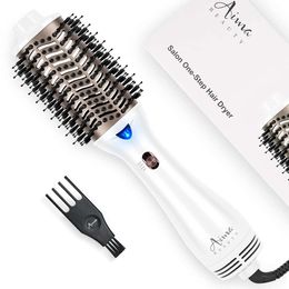 One Step Dryer Volumizing Air Brush, Blow Dryer, Ceramic Straightener, Curler & Hot Comb 4 in 1 Salon Ionic Hair Styling Tools, White