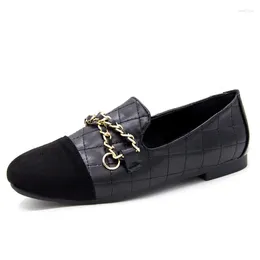 Casual Shoes Chains Designer Women 2024 Black Patchwork Flats Woman Loafers Slip On Square Toe Zapatos De Mujer Chaussures Femme