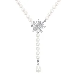 Pingente colares oco floco de neve forma concha esculpida zircão pérola gargantilha para feminino alta jóias colar presente do feriado