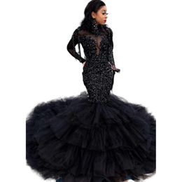 Aso ebi sjöjungfru arabisk svart prom klänning paljett spets kväll formell parti andra mottagning födelsedag engagemang klänningar klänningar mantel de soiree zj es