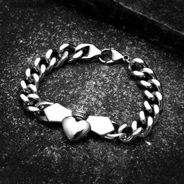 Charm Bracelets Hot personality Charm Men Crown Ladies Titanium Steel Heart Shaped Hip Hop Rock Womens Gift L240322