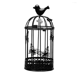 Candle Holders Large Bird Cage Candlestick Holder Europe Metal Iron Country Style Vintage Retro Tealight Home Decor (Black)