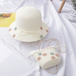 Shoulder Bags Girls Kids Beach Bag Bucket Breathable Cap Straw Sun Hat Handbag Set /BY