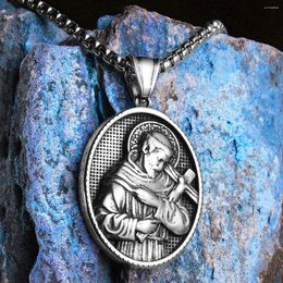 Pendant Necklaces Christian St.Francis Powerful Amulet Men Stainless Steel Chain Women Jewellery Cool Accessories Gifts Wholesale