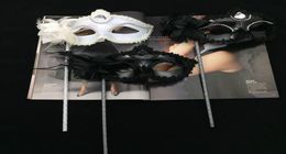 Black White Party Masks On Stick Sexy Eyeline Masquerade Mardi Gras Halloween masks Sexy beads eyeliner side Flower masks2209687