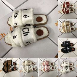 Slippers Slippers Woody Mules Women Designer Slides Sandals Fur Canvas Shearling Fashion Flat White Black Sail Woman Outdoor Beach Pantoufle Winter Slipper Slide