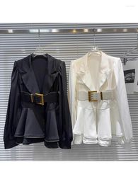 Women's Suits HIGH STREET Est Fashion 2024 Designer Jacket Metal Buckle Waistband Skirt Hem Zipper Edge Shoulder Pad Blazer