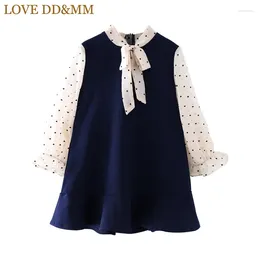 Girl Dresses LOVE DD&MM Girls Kids Sweet Dot Long-Sleeved Bow Tie Led Ruffled Stitching Dress Baby Clothes Costumes Children Outfits