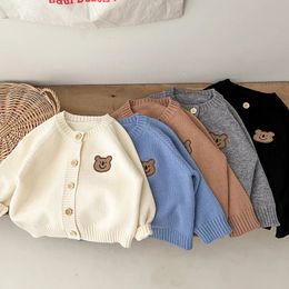 Cute Bear Autumn Baby Knitted Coats KoreanChildrens Cardigan Jacket Long Sleeved Top Sweater Outdoor Wear 240306