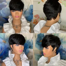 Wigs WIGERA Synthetic Bob Short Pixie Cut Straight Hair With Bang Wave Wigs Machine For Black Women