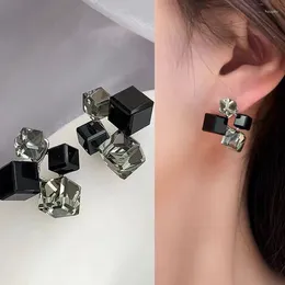 Stud Earrings Fashion Classic Simple Square Crystal With Geometric Round For Women Party Jewelry