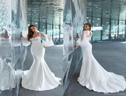 Romantic Mermaid Wedding Dresses Sweetheart Long Sleeves Backless Sweep Train Satin Plus Size Wedding Dress Bridal Gowns vestidos 5390515