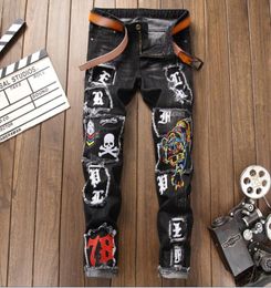 Top quality men039s more patch skull tiger print fashion Jeans Designer Men Jeans Famous Brand Slim Fit Mens Printed Jeans Deni9785041