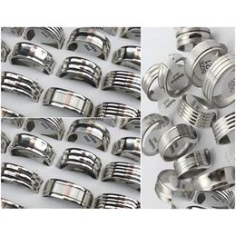 Band Rings 100Pcs Sier Lathe Mix Stainless Steel 8Mm Men And Women Fashion Finger Wholesale Jewellery Lots Drop Delivery Ring Dhgarden Dhpj9