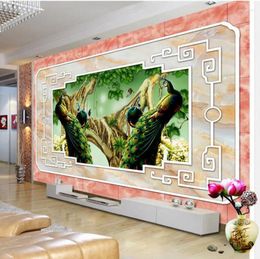 Wallpapers Marble Border Woods Peacock TV Background Wall Decoration Painting Living 3d Wallpaper Home