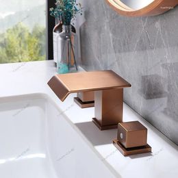 Bathroom Sink Faucets Luxury Waterfall Brass Faucet Three Holes Two Handles Wash Basin Cold Water Lavabo Tap Modern Design