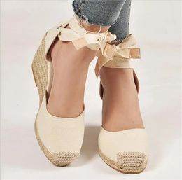 Women Espadrille Ankle Strap Sandals Slippers Ladies Womens Casual Wedge Shoes Breath Flax Hemp Canvas Pumps Platform Sandals 240411