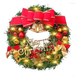 Decorative Flowers Wreaths Prelit Christmas Wreath 11.81Inches Artificial Spruce With Berry Clusters Bowknot Festival Front Door Hange Otor7